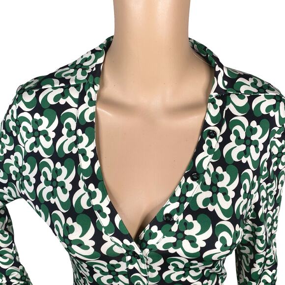 NEW Zara Green White Black Retro Disco Geometric Swirl Button Down Shirt SZ S - Picture 5 of 10